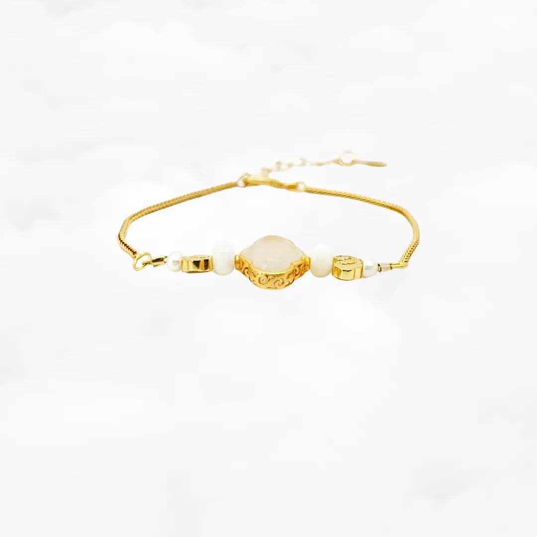 Auspicious White Jade Chain Bracelet Gold