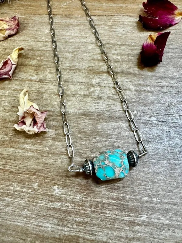 Authentic Silver Pearls and Turquoise Stone Necklace