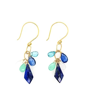 AVF Gold Lapis, Kyanite, Moonstone, Apatite & Chrysoprase Cluster Earrings (SI2936)