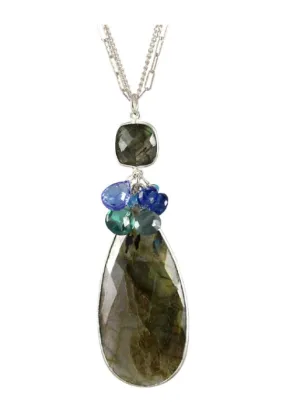 AVF Silver Bezel Labradorite, Blue Topaz, Tanzanite, Kyanite, Quartz Necklace (SI6775)