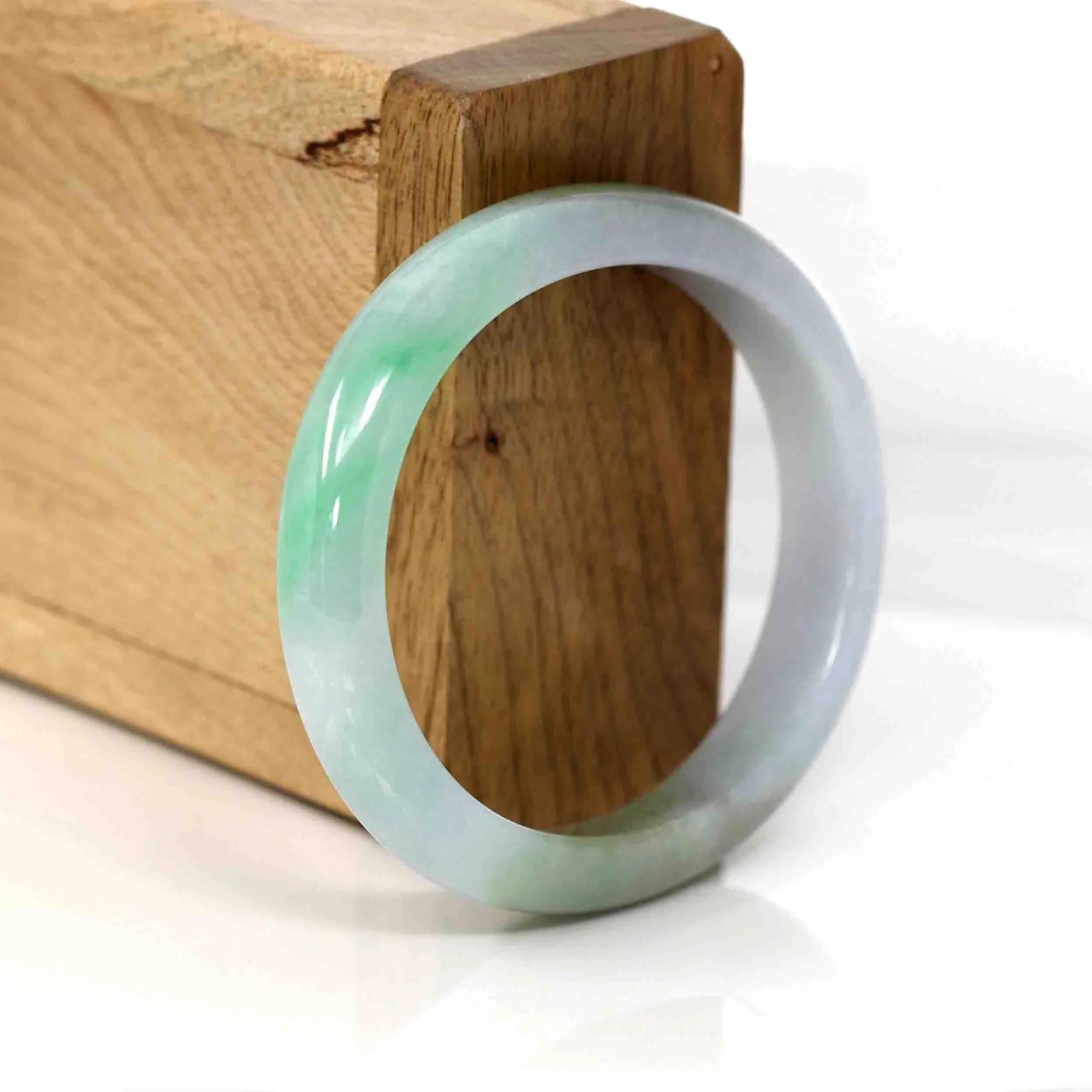 Baikalla Genuine Burmese Lavender- Forest Green Jadeite Jade Oval Bangle (54.20 mm) #347