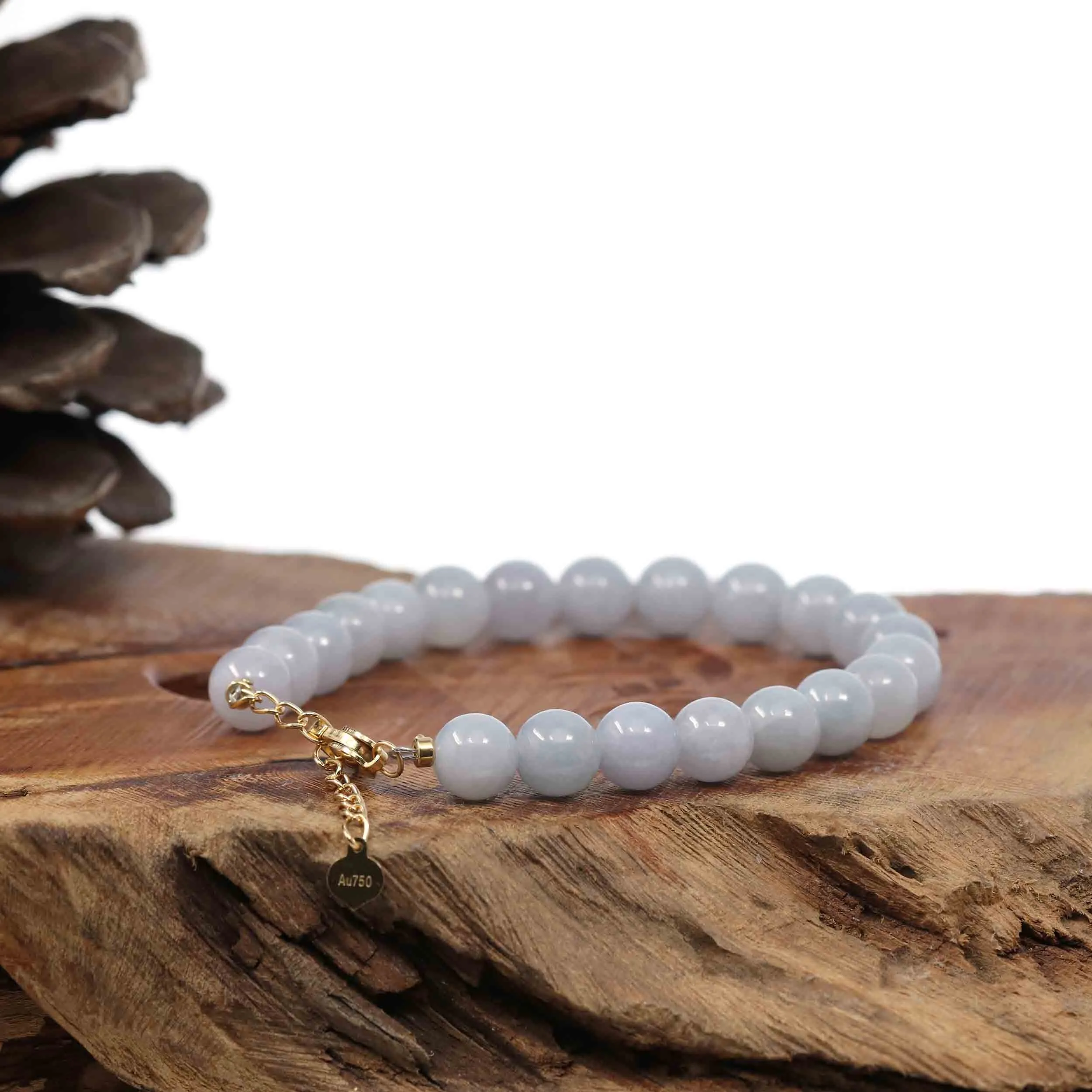 Baikalla Genuine Lavender Jadeite Jade Round Beads Bracelet With 18K Yellow Gold Clasp ( 8 mm )