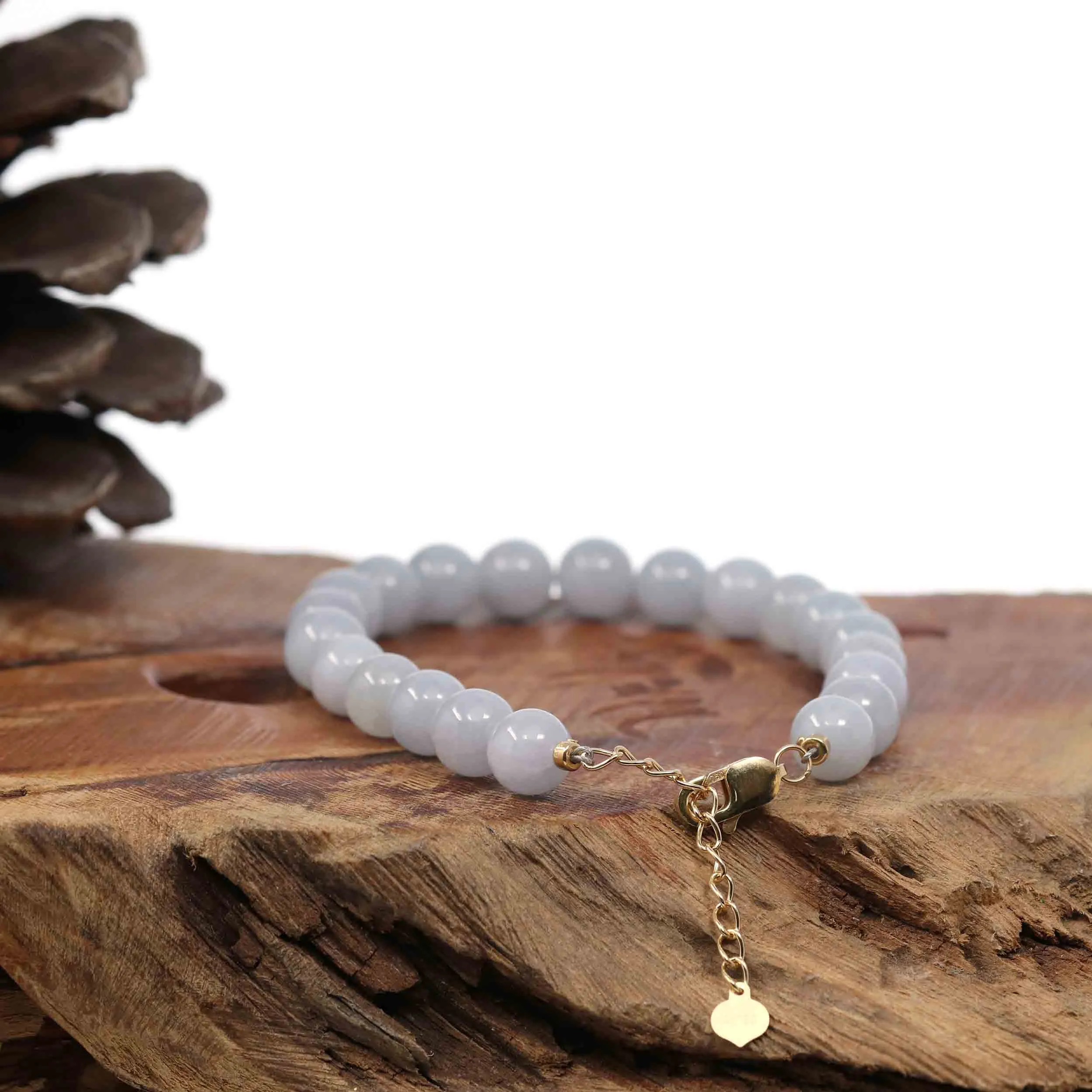 Baikalla Genuine Lavender Jadeite Jade Round Beads Bracelet With 18K Yellow Gold Clasp ( 8 mm )