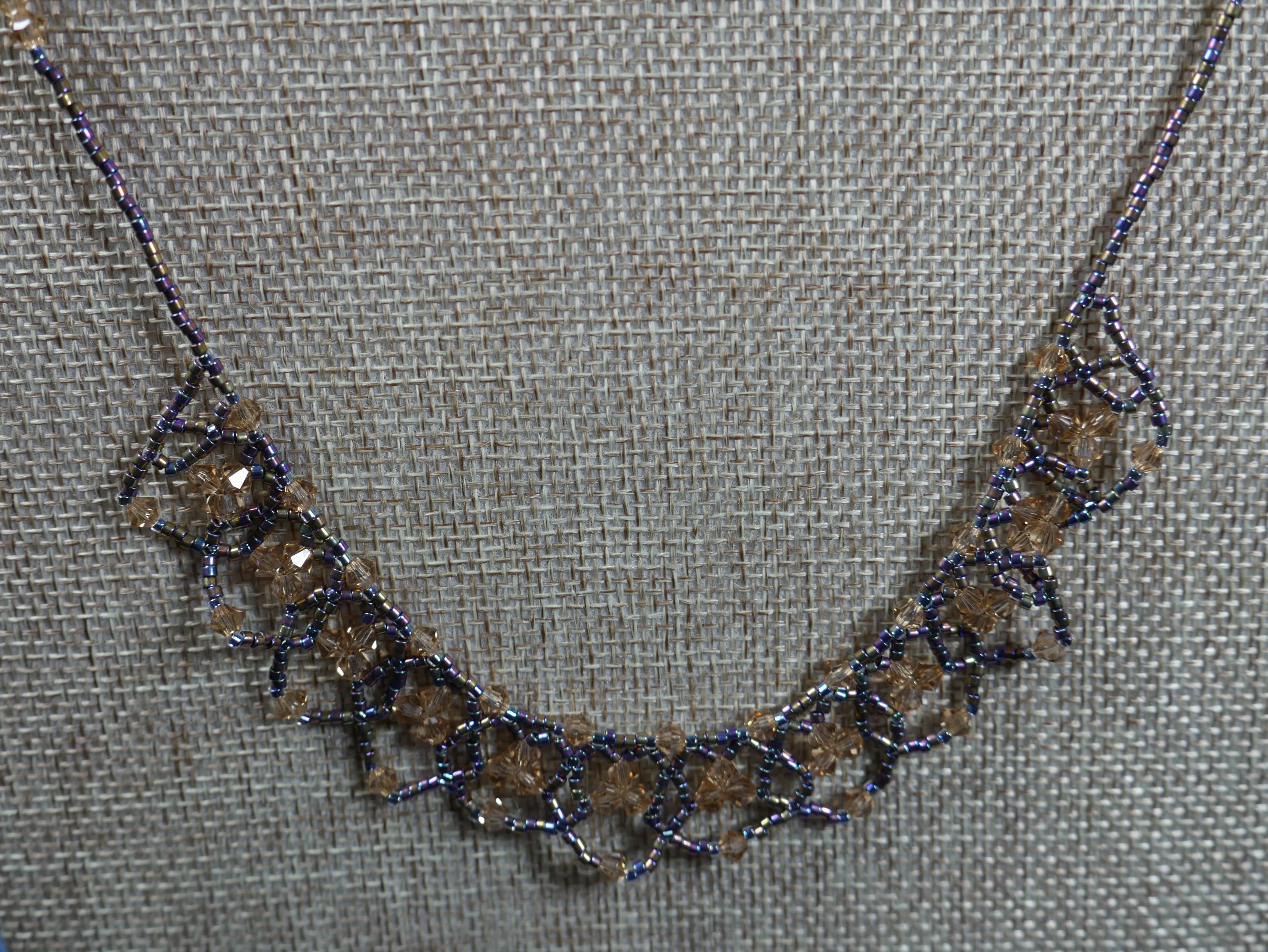 Beaded Tatting Crystal Lace Necklace