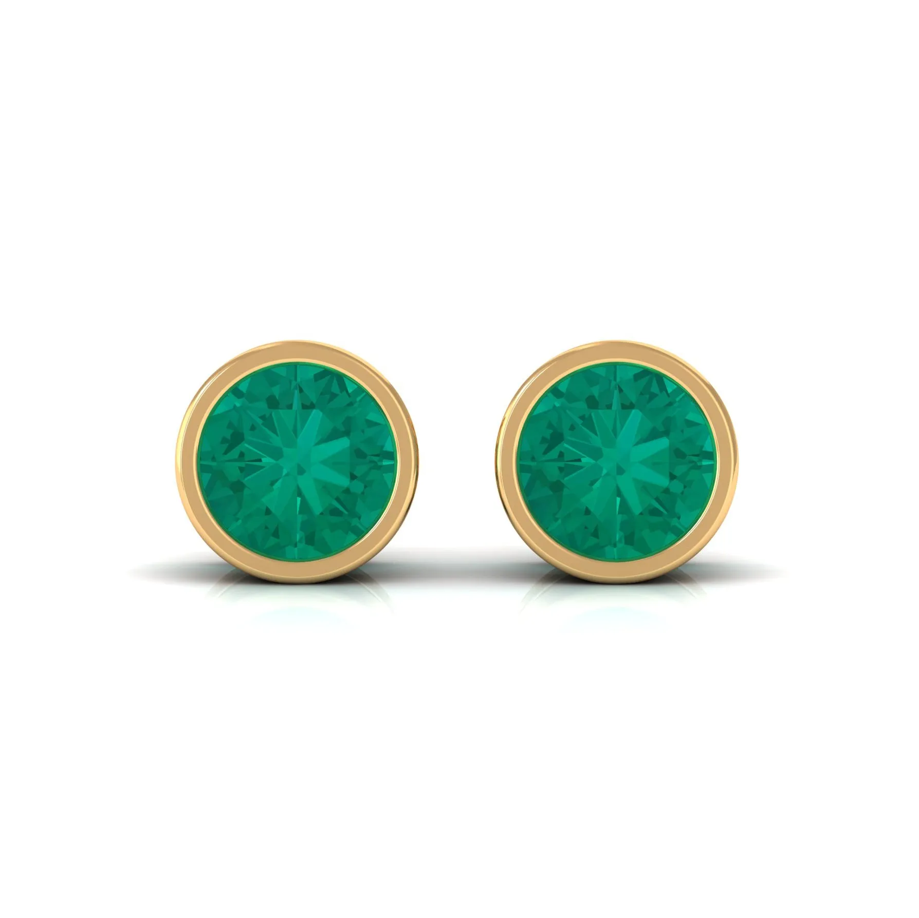 Bezel Set Round Emerald Solitaire Stud Earrings