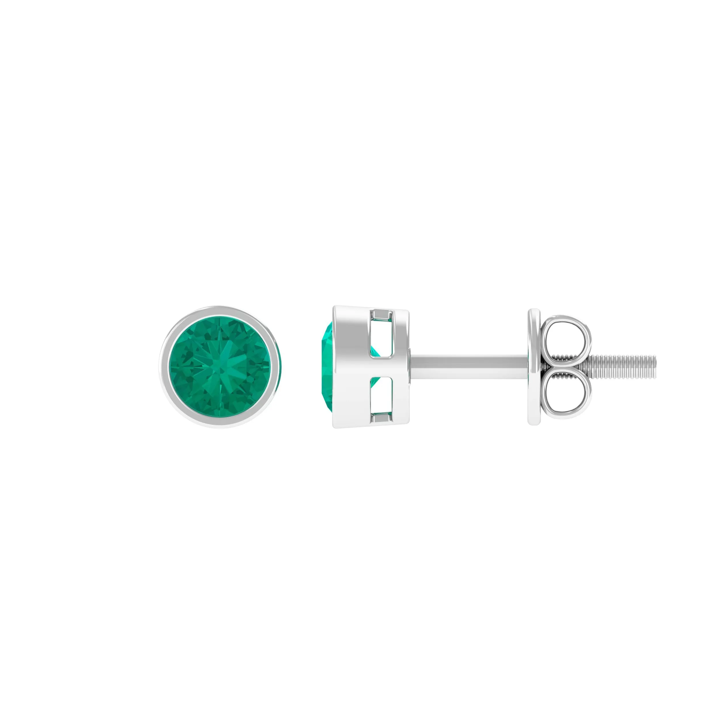 Bezel Set Round Emerald Solitaire Stud Earrings