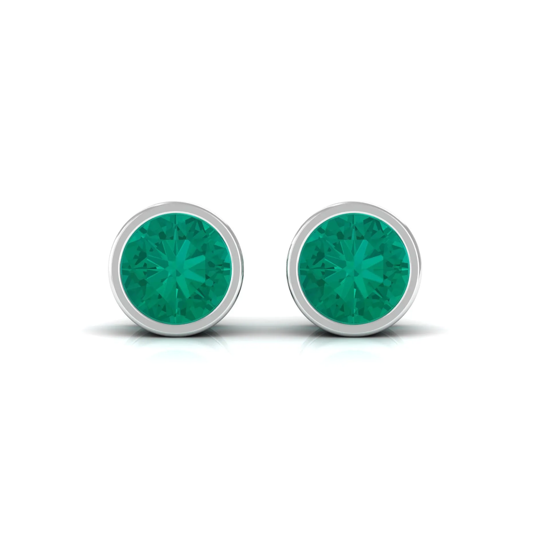 Bezel Set Round Emerald Solitaire Stud Earrings