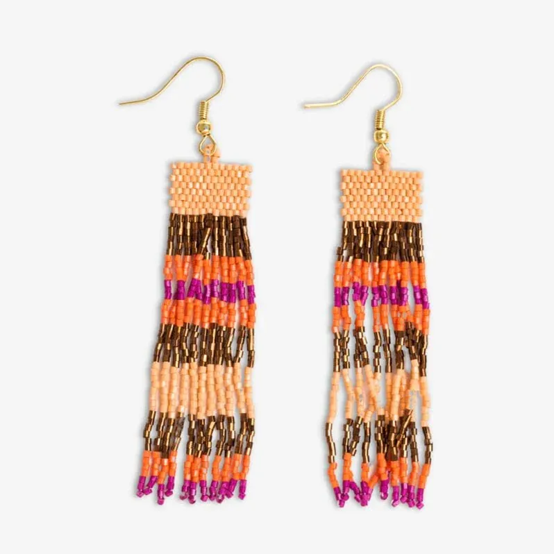 Billie Mixed Horizontal Stripes Beaded Fringe Earrings Jaipur