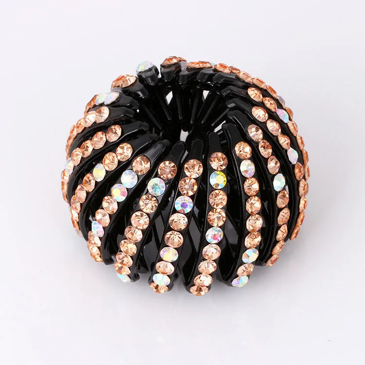 Bird's Nest Hairpin Color Rhinestone Ponytail Ball Hairpin