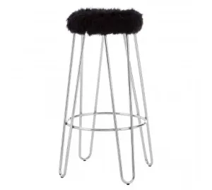 Black Faux Fur Bar Stool