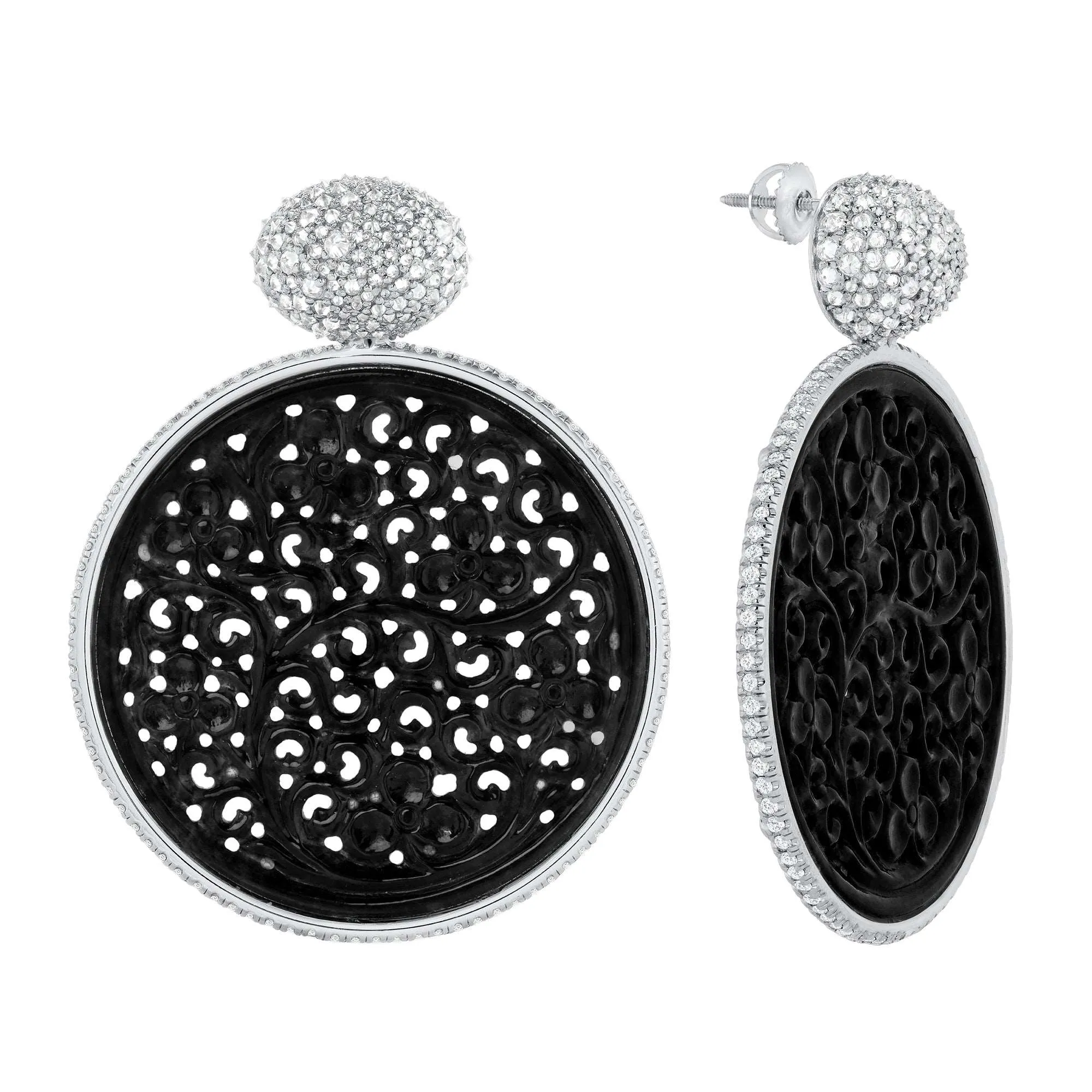 Black Jade & Diamond White Gold Earrings