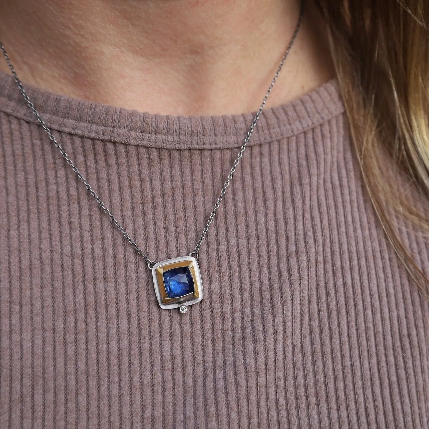 Blue Kyanite Square Fold Necklace