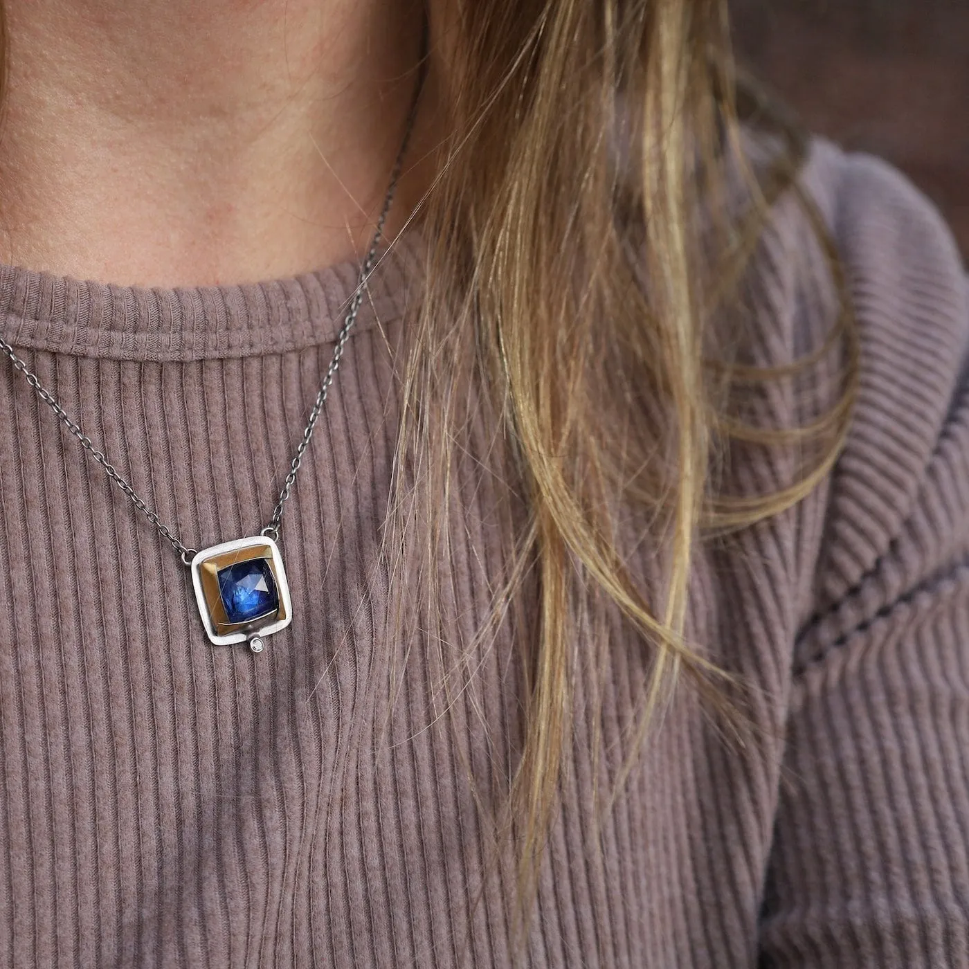 Blue Kyanite Square Fold Necklace