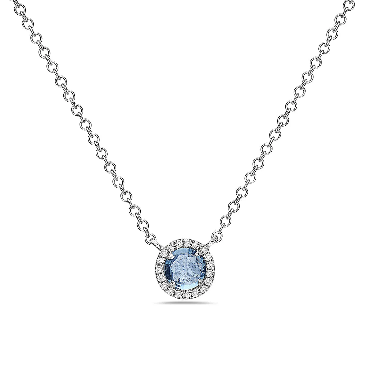 Blue Topaz And Diamond Halo Necklace