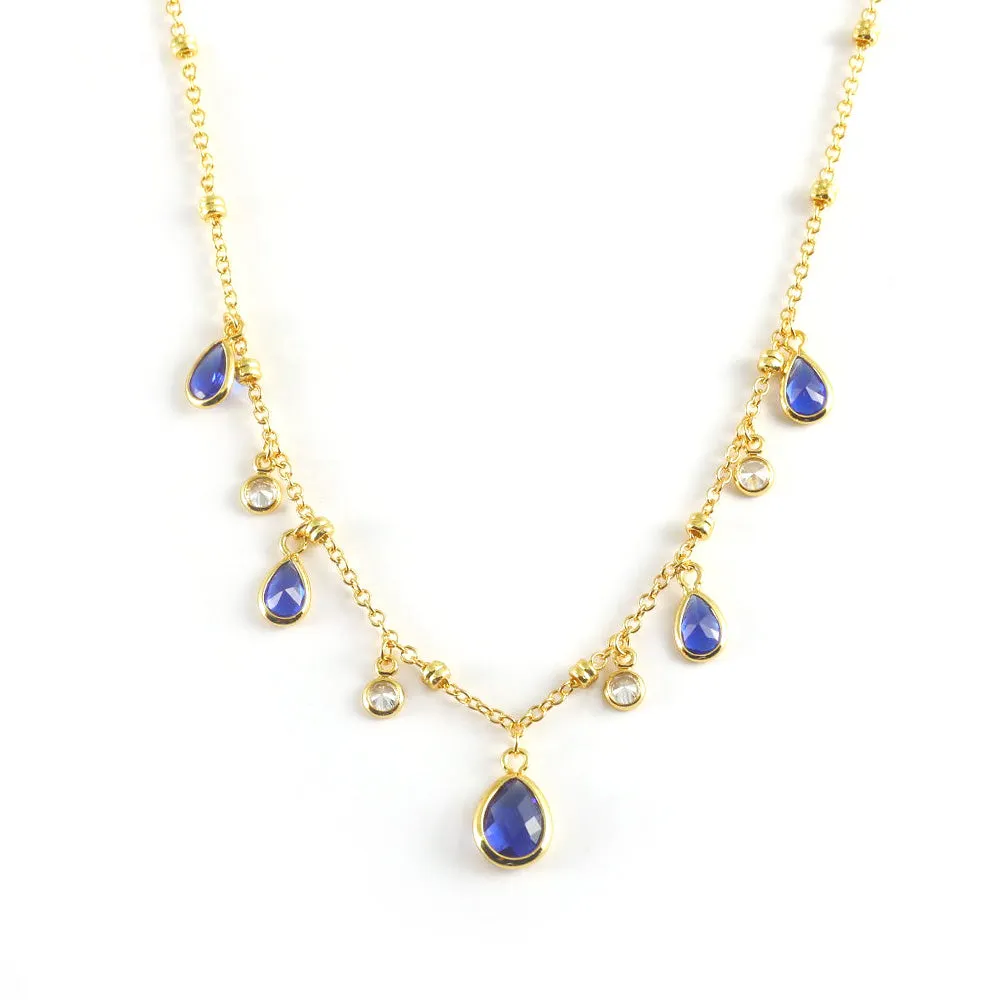 Blue Water Drop 24K Gold-Plated Copper Necklace Barceket Jewelry Set Gift Present for Woman