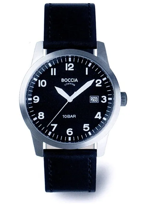 BOCCIA GENTS TITANIUM 12 FIGURE DIAL BLACK LEATHER 3631-01