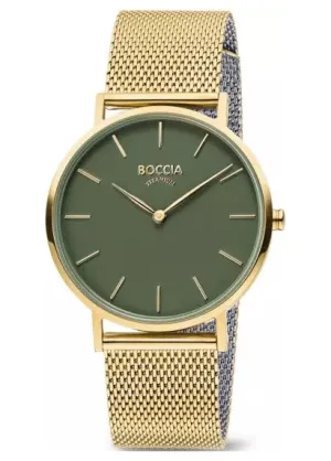 BOCCIA LADIES TITANIUM GREEN DIAL GOLD MESH STRAP 3273-12