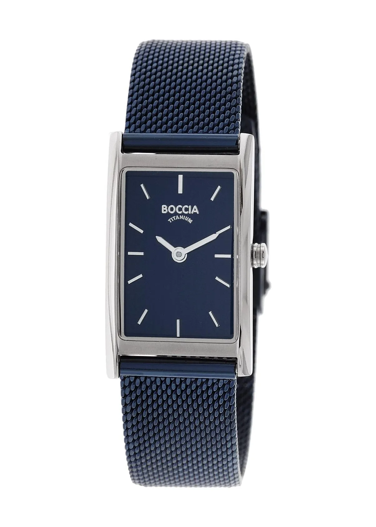 BOCCIA LADIES TITANIUM OBLONG BLUE DIAL MESH STRAP 3304-01