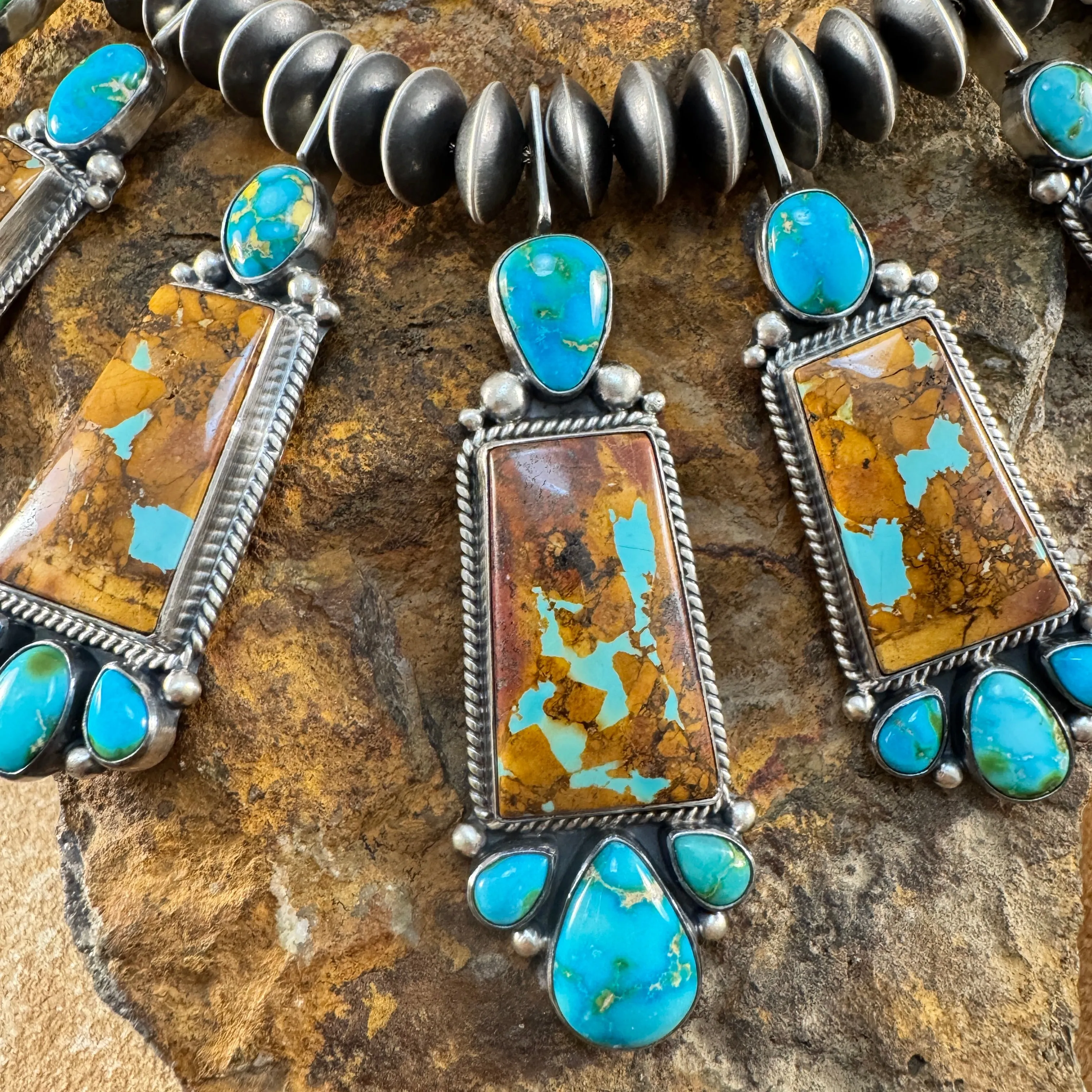 Boulder and Sonoran Turquoise Necklace and Earring Set by Diane Wylie