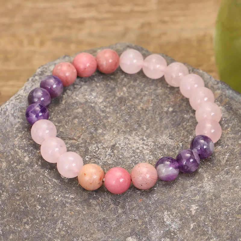 Buddha Stones 108 Mala Beads Amethyst Rose Quartz Spiritual Healing Tassel Bracelet