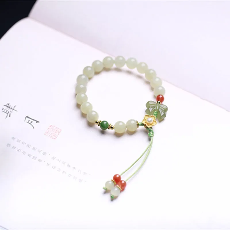 Buddha Stones 925 Sterling Silver Jade Luck Flower Butterfly Bracelet