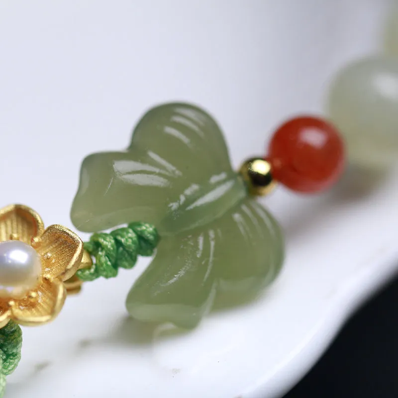 Buddha Stones 925 Sterling Silver Jade Luck Flower Butterfly Bracelet