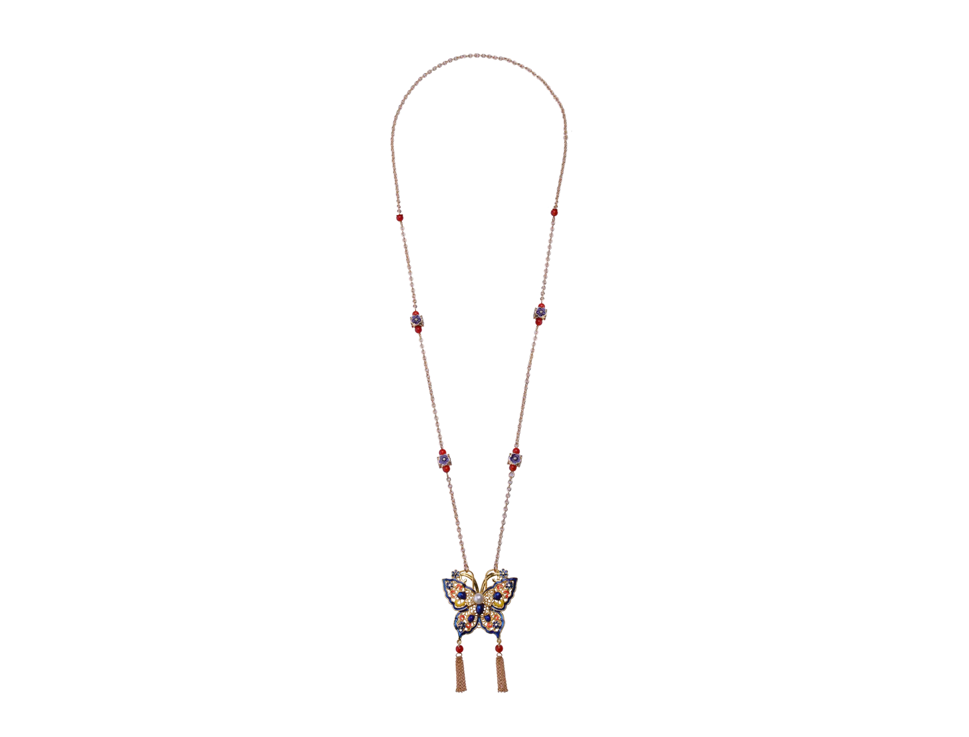 Butterfly Enamel Tassel Necklace