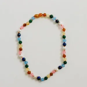 Canyonleaf Kids Raw Baltic Amber and Pearl Necklace   Sweet Pink Gemstones