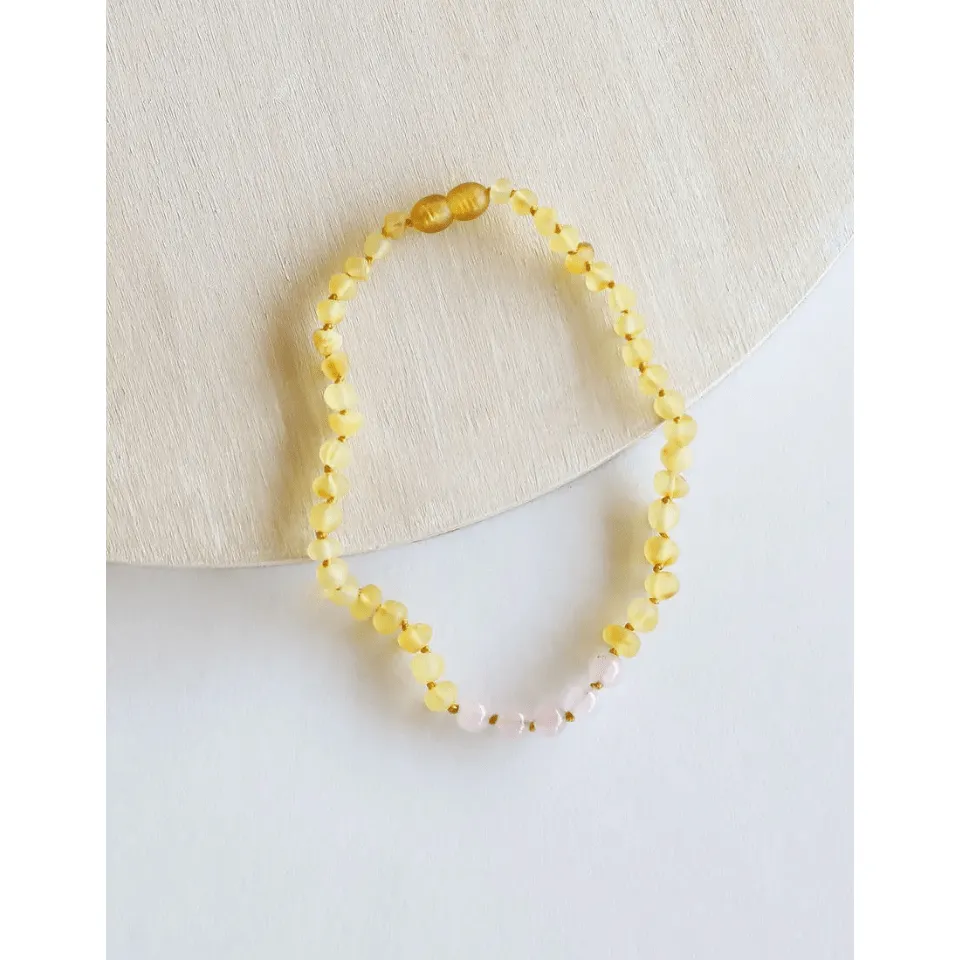 Canyonleaf Kids Raw Honey Amber and Rose Quartz Necklace