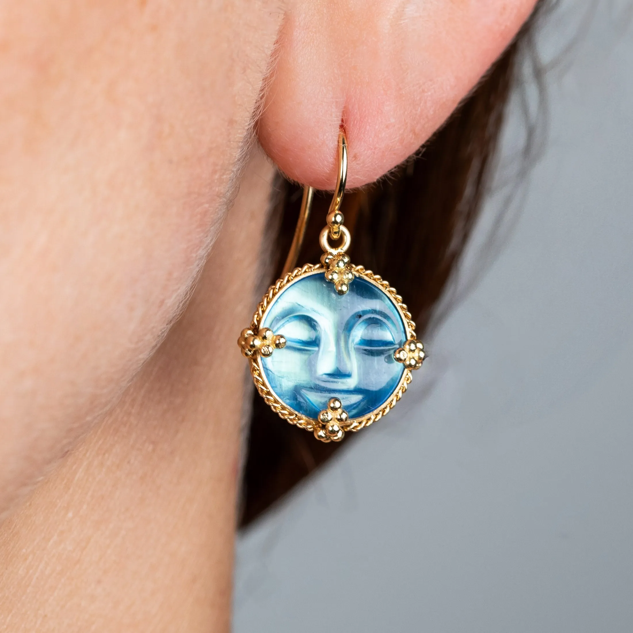 Carved Peaceful Moon Face Earrings