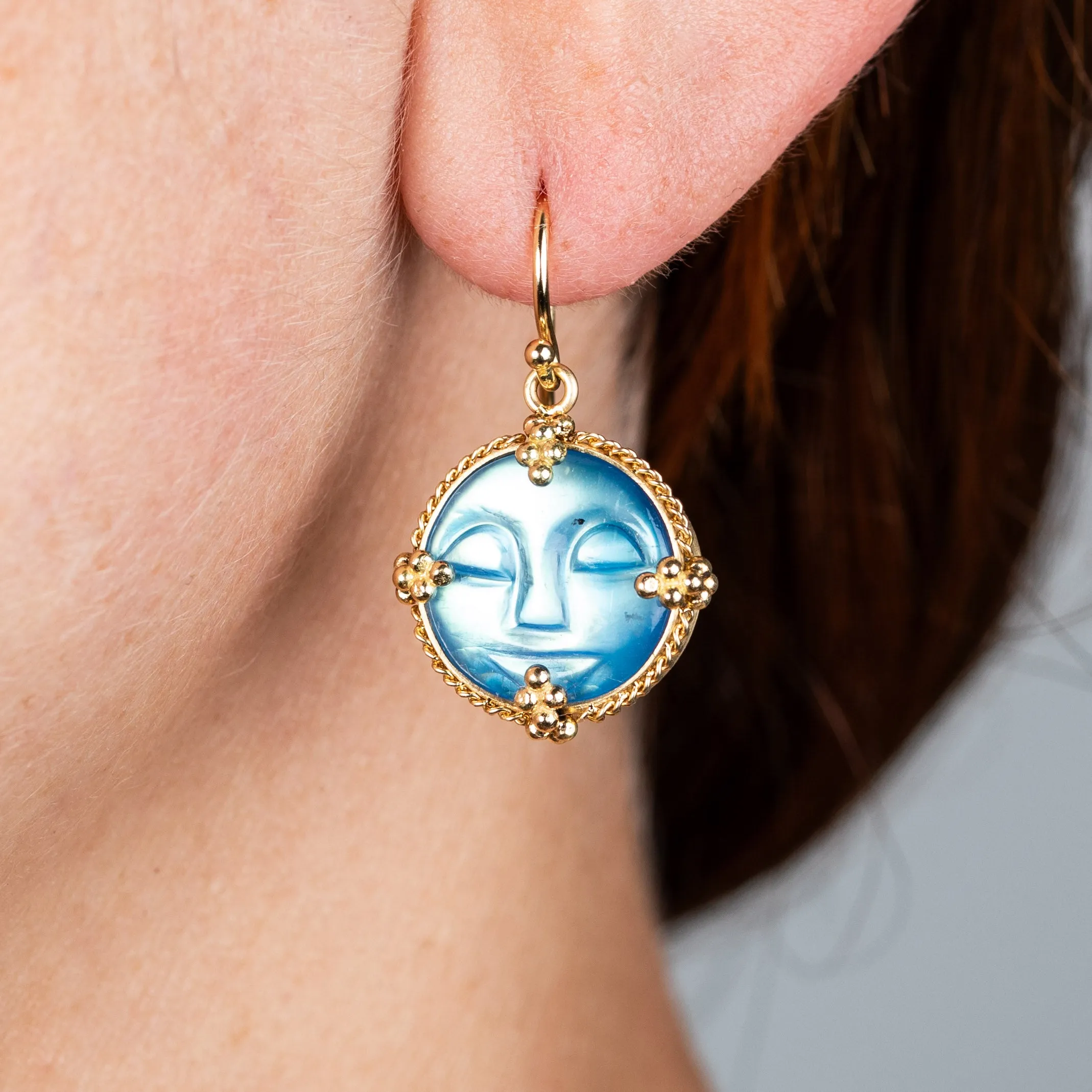 Carved Peaceful Moon Face Earrings