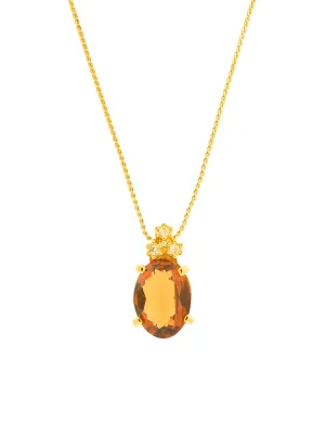 Christian Dior Vintage Amber Glass Rhinestone Pendant Gold Chain Necklace