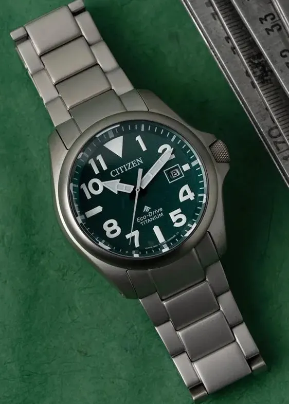 CITIZEN GENTS ECO-DRIVE PROMASTER LAND GREEN DIAL TITANIUM BN0241-59W