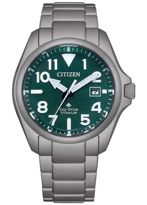 CITIZEN GENTS ECO-DRIVE PROMASTER LAND GREEN DIAL TITANIUM BN0241-59W