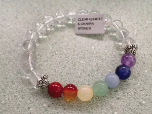 Clear Quartz With Chakra Stones 8MM Stretch Bracelet