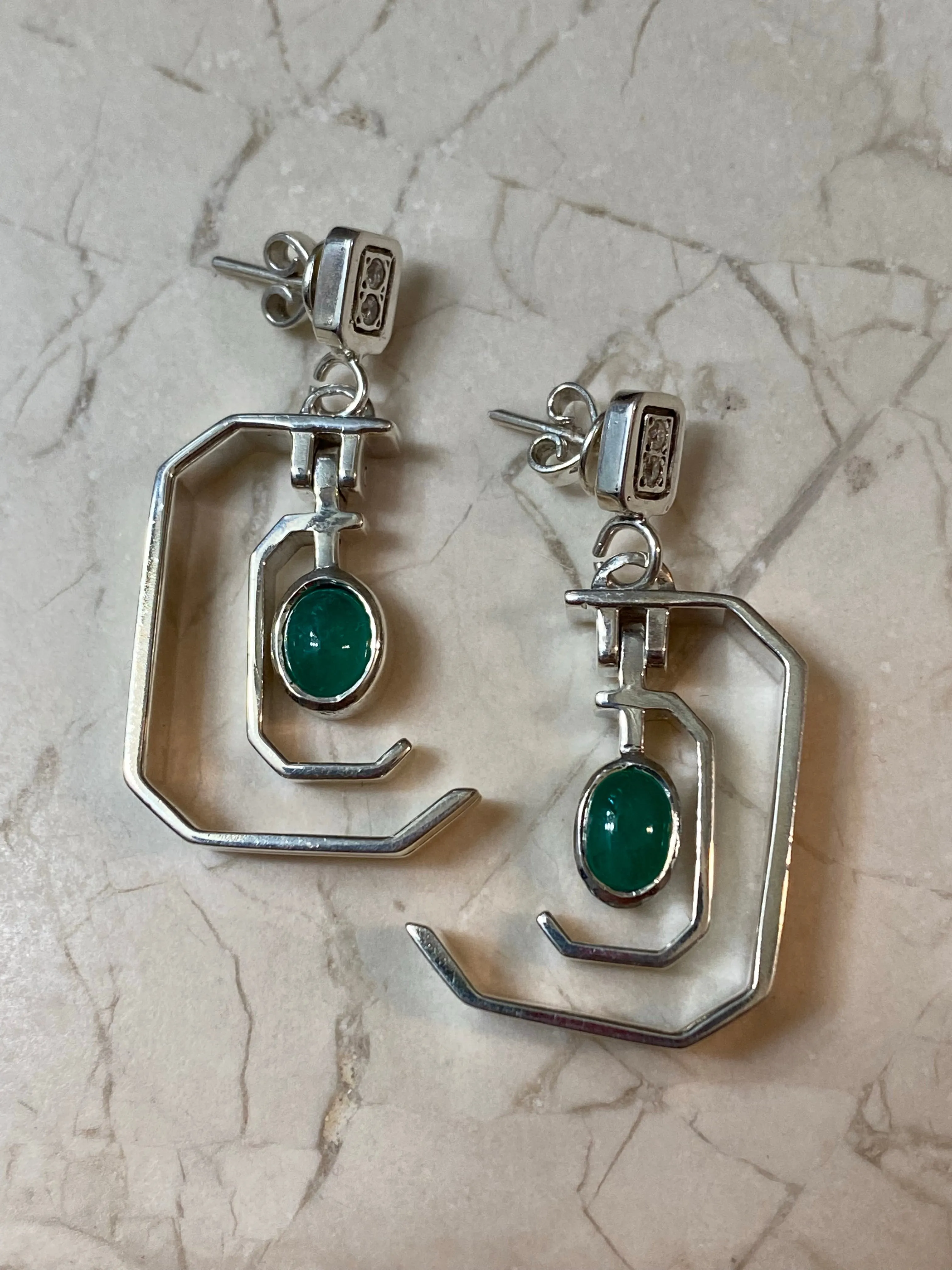 Colombian Emerald Earrings in Sterling Silver dangles 1ct set 3