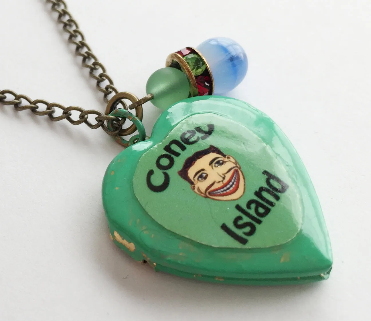 Coney Island Tillie Face Locket Necklace with Rhinestones