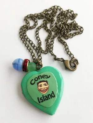 Coney Island Tillie Face Locket Necklace with Rhinestones