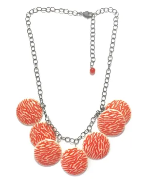 Coral & Cream Hammered Poker Face Statement Necklace