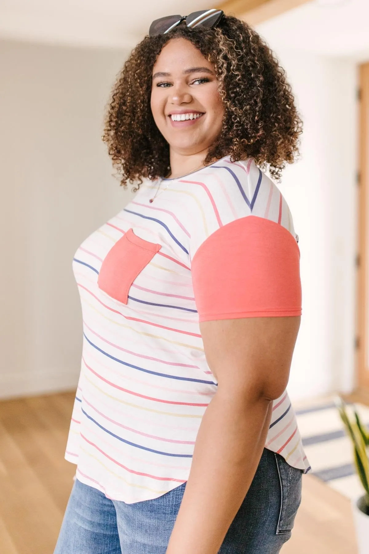 Coral & Stripes Top