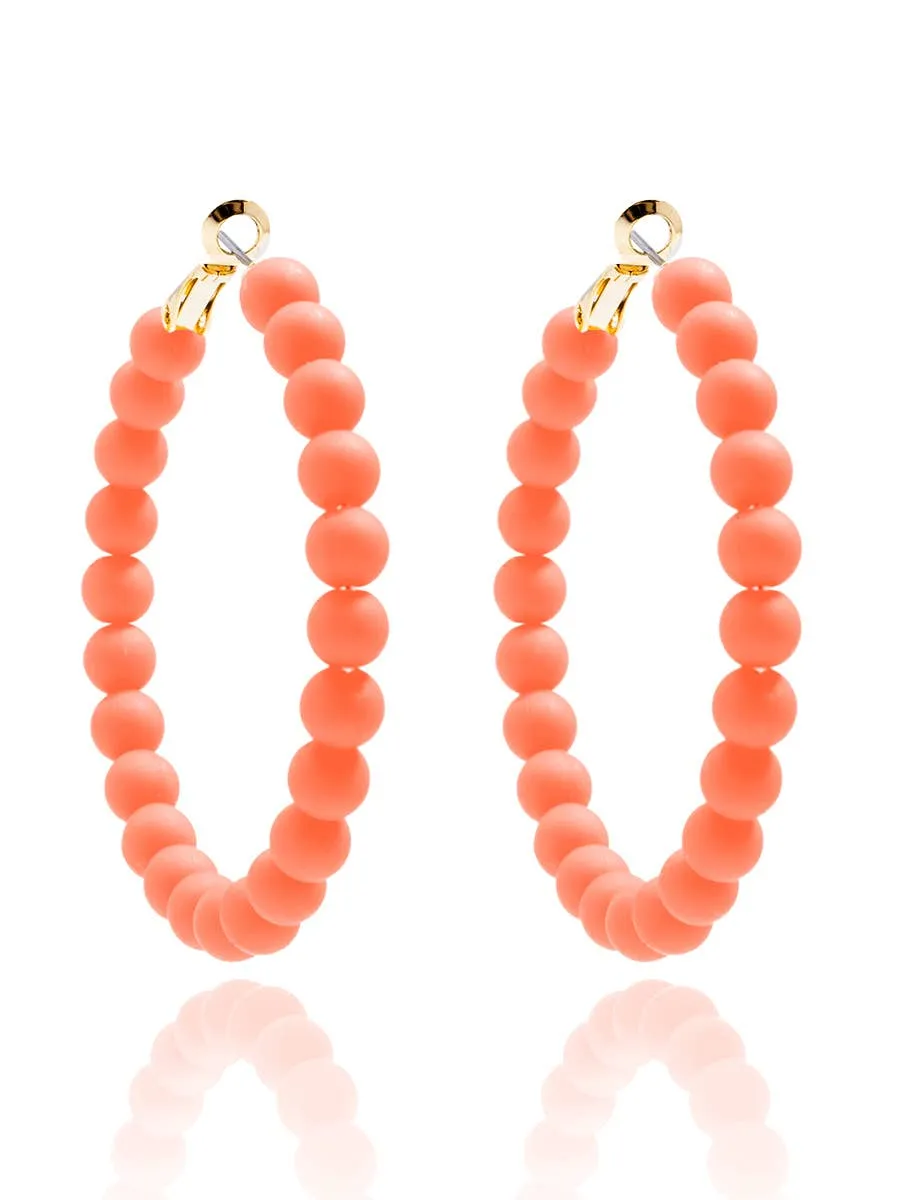 Coral Matte Beaded Hoop Earring