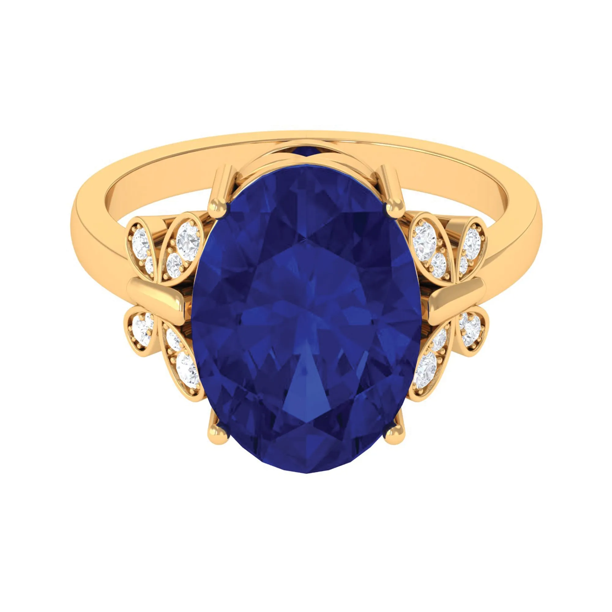 Created Blue Sapphire Oval Engagement Ring with Diamond