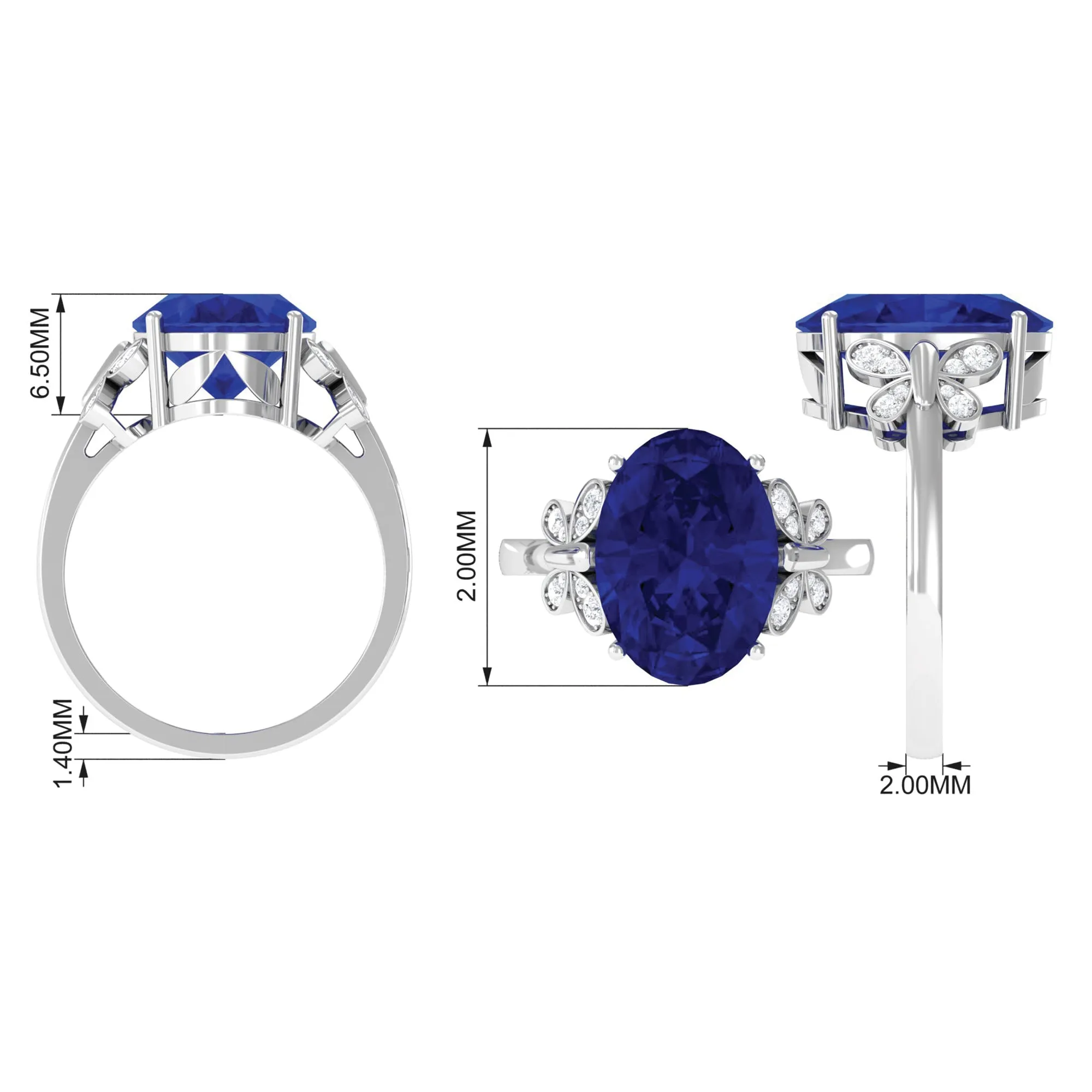 Created Blue Sapphire Oval Engagement Ring with Diamond