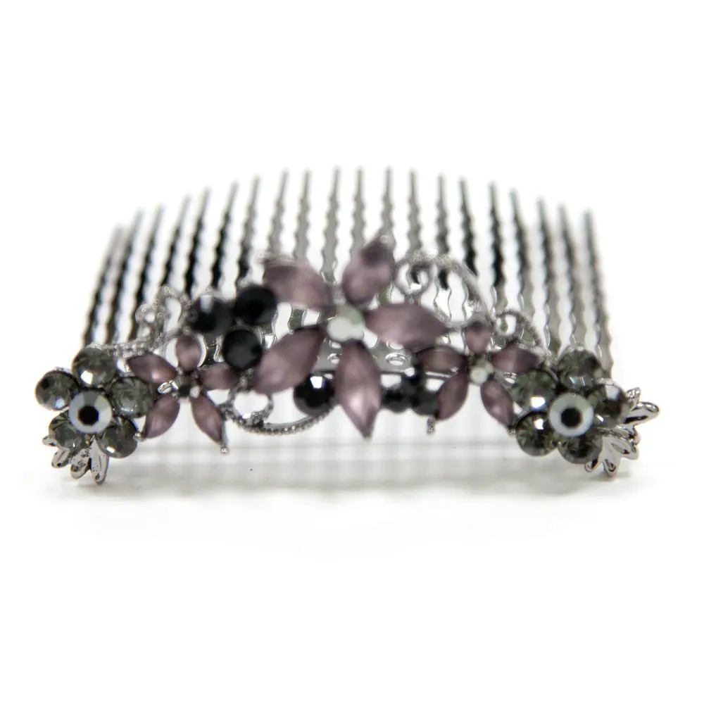 Crystal Hair Comb with Frosted Flowers