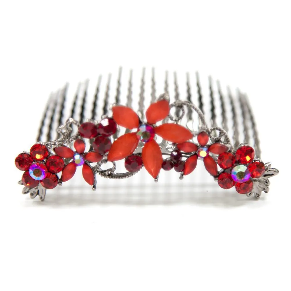 Crystal Hair Comb with Frosted Flowers