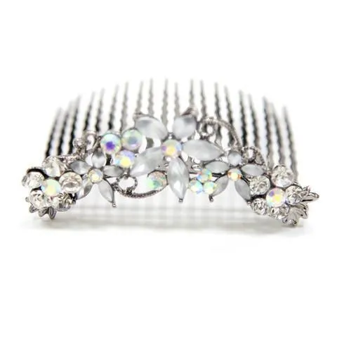 Crystal Hair Comb with Frosted Flowers