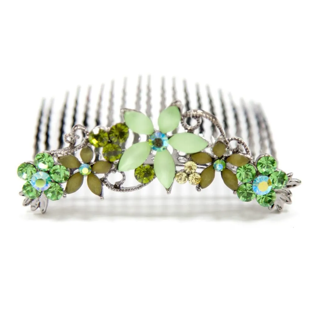 Crystal Hair Comb with Frosted Flowers