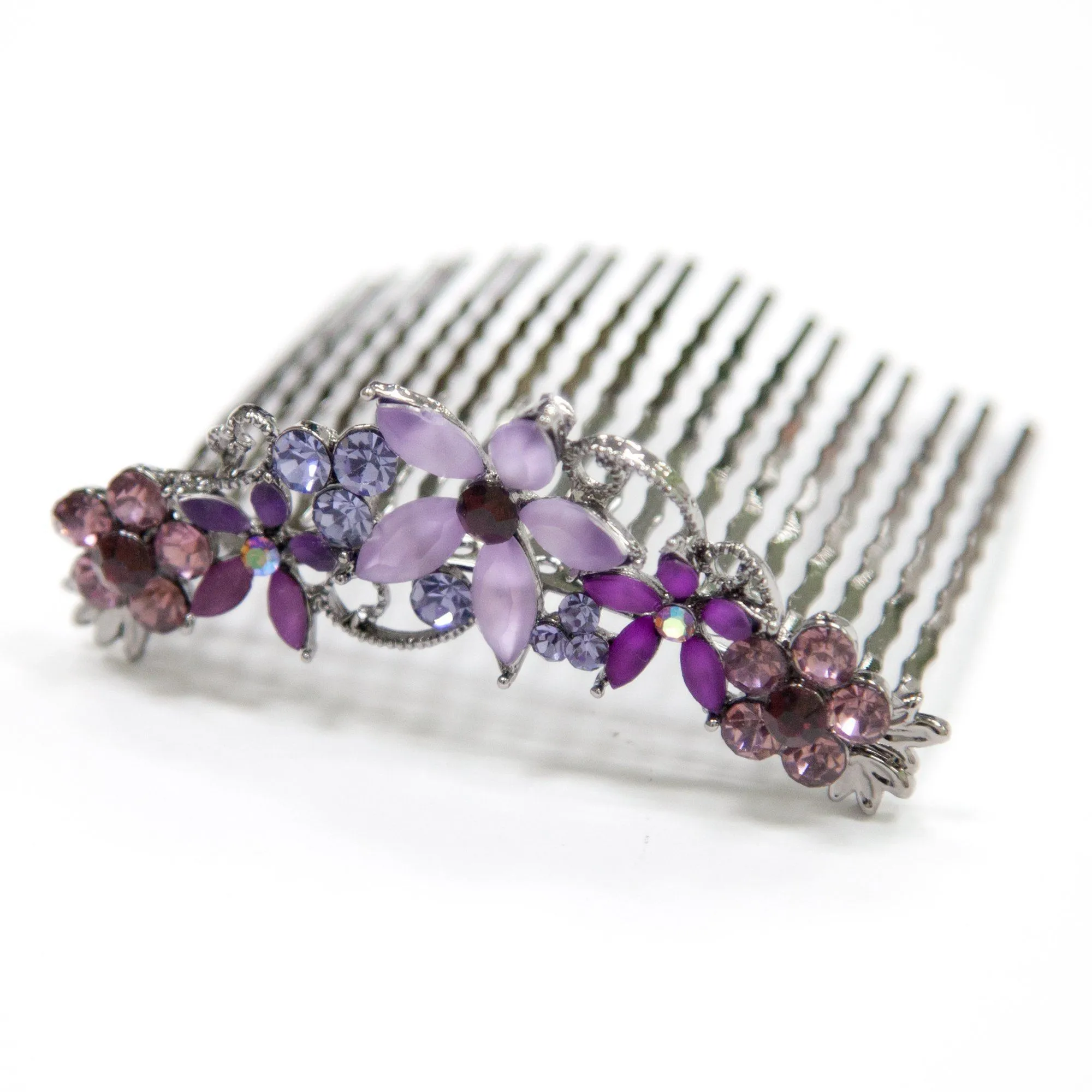 Crystal Hair Comb with Frosted Flowers