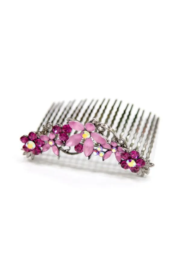 Crystal Hair Comb with Frosted Flowers