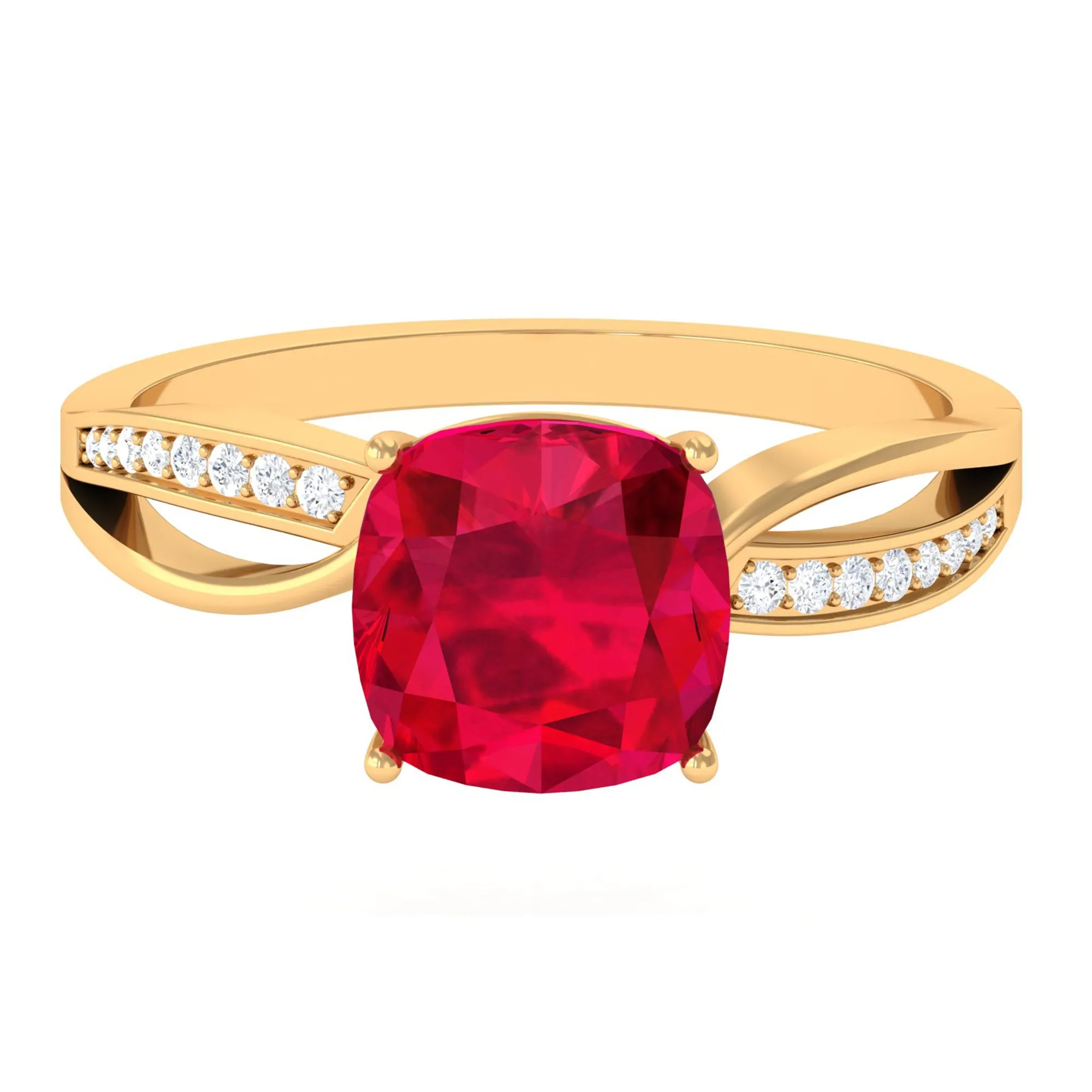 Cushion Cut Solitaire Lab Grown Ruby Infinity Engagement Ring with Diamond